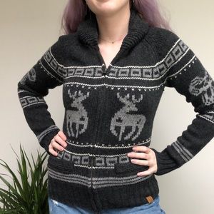 TNA lambs wool zip-up nordic cardigan